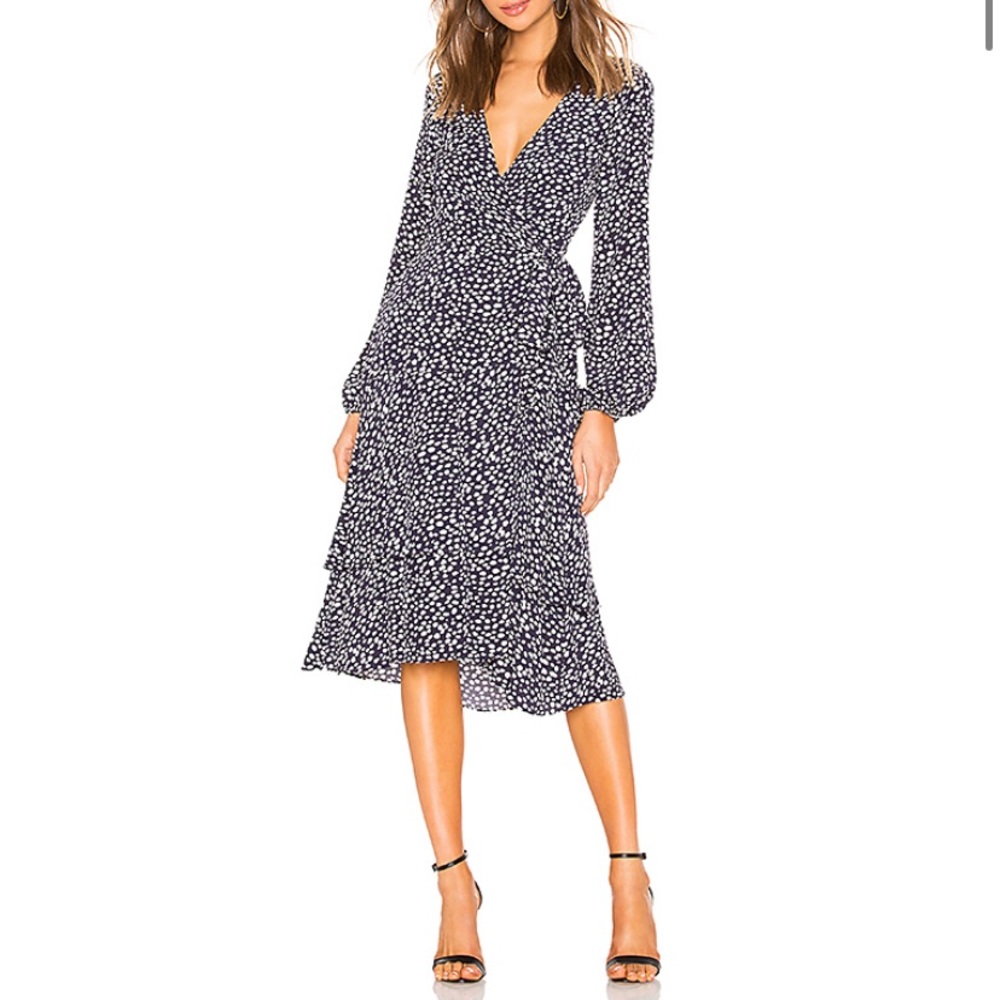 Privacy Please Vienna Midi Wrap Dress, Navy Dot
